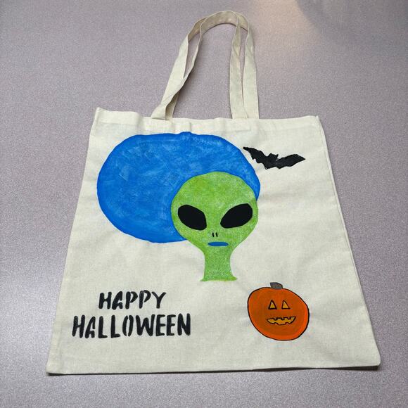 Handmade Halloween Trick-or-Treat Tote – Alien, Planet, Bat & Pumpkin Themed Bag - Picture 1 of 9